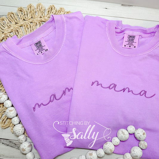 Mama Embroidered Comfort Colors Shirt - Simple, Cursive mama Shirt