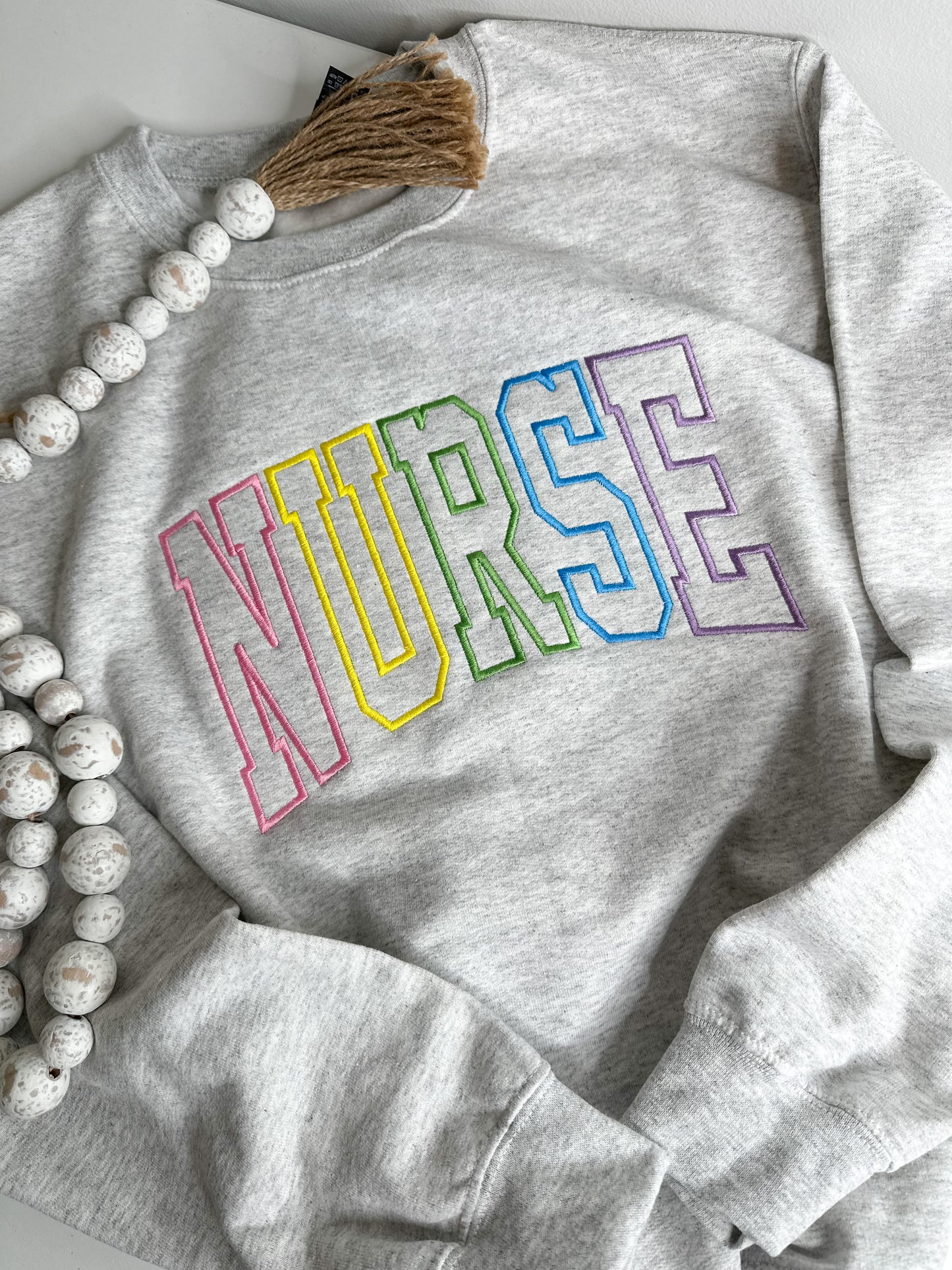 NURSE Embroidered Varsity Crewneck Sweatshirt - Nurse Appreciation