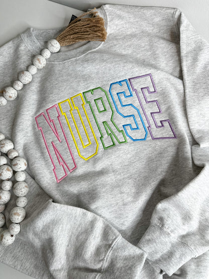 NURSE Embroidered Varsity Crewneck Sweatshirt - Nurse Appreciation