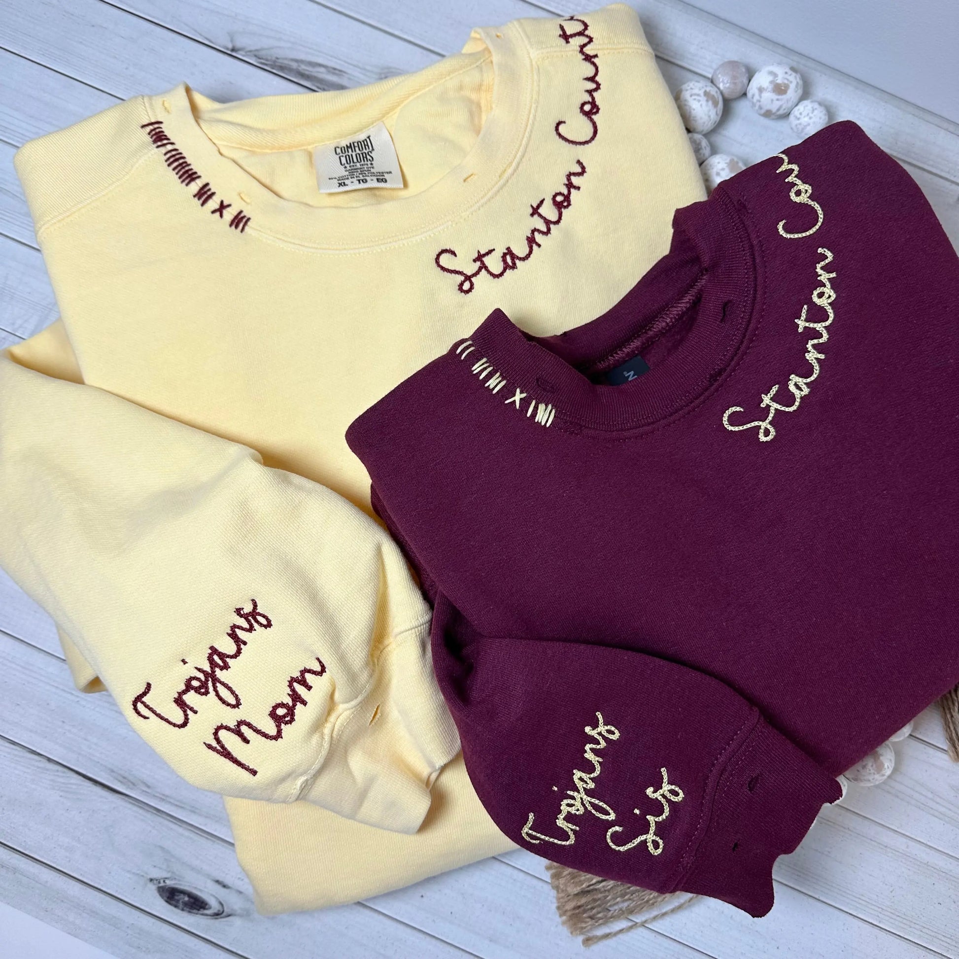 Custom Embroidered Team Mascot Sweatshirt – Hand-Distressed Comfort Colors Sweatshirt 