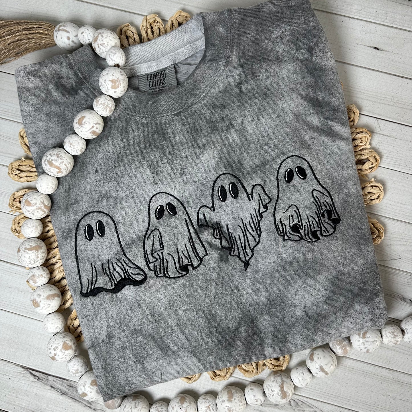 Ghosts Embroidered Halloween Tee Shirt