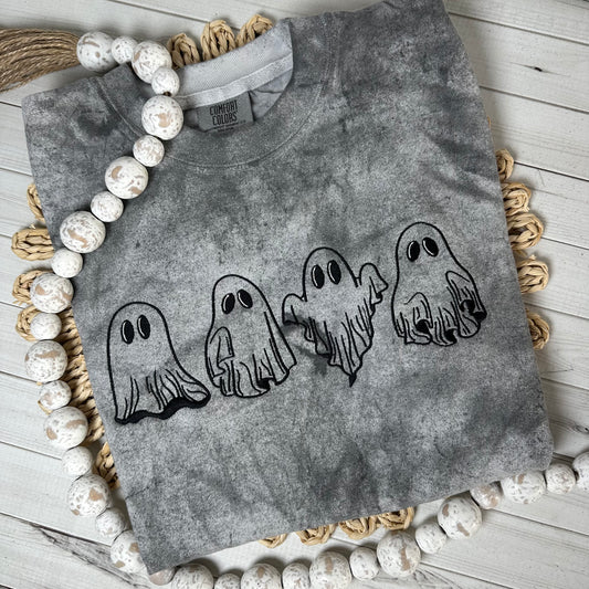 Ghosts Embroidered Halloween Tee Shirt