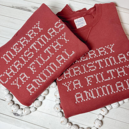 Merry Christmas Ya Filthy Animal Embroidered Sweatshirt 