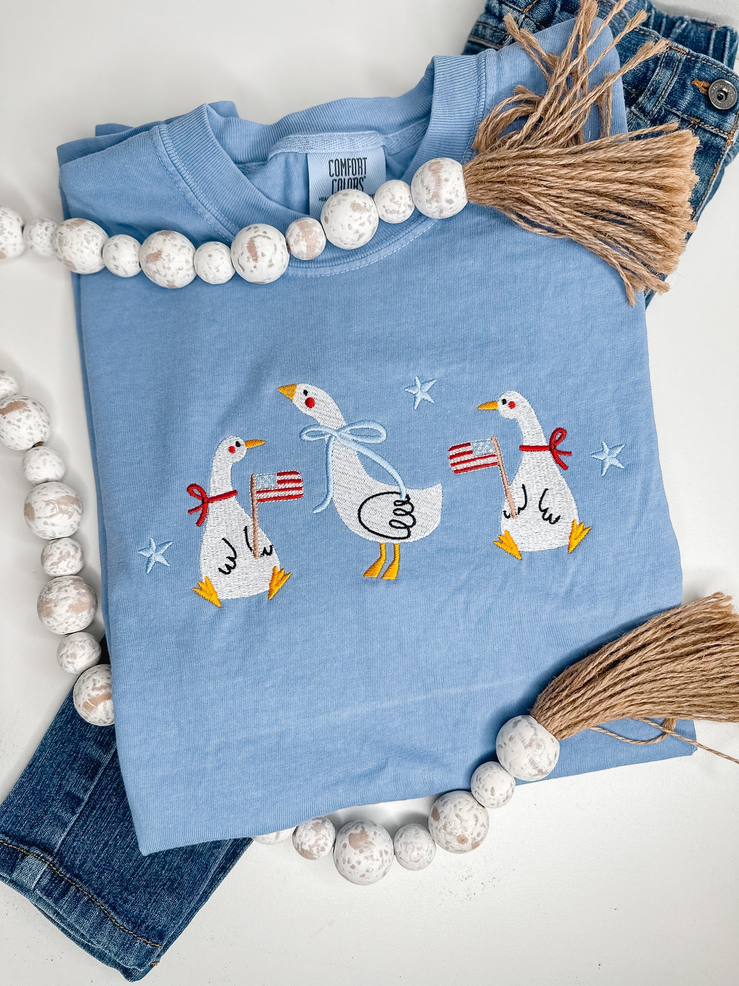 Patriotic Geese Shirt | Embroidered Comfort Colors Fourth of July Tee