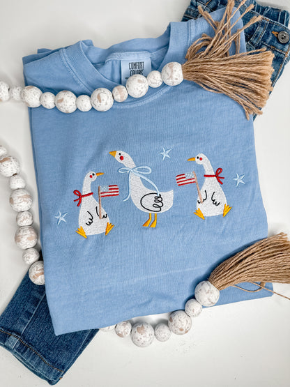 Patriotic Geese Shirt | Embroidered Comfort Colors Fourth of July Tee