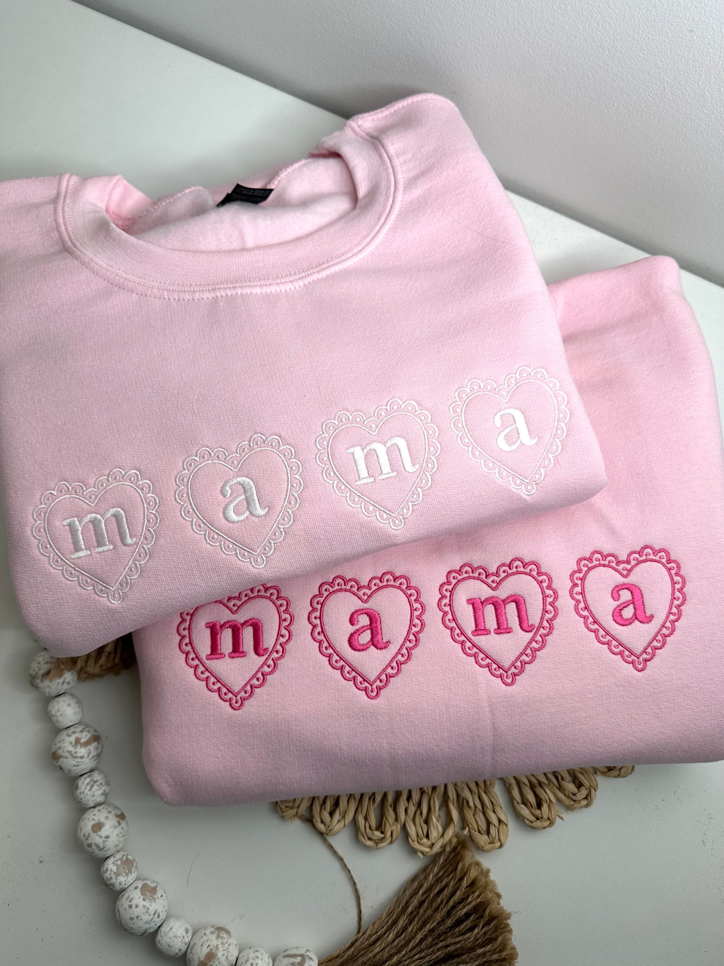 Scallop Heart mama Embroidered Crewneck