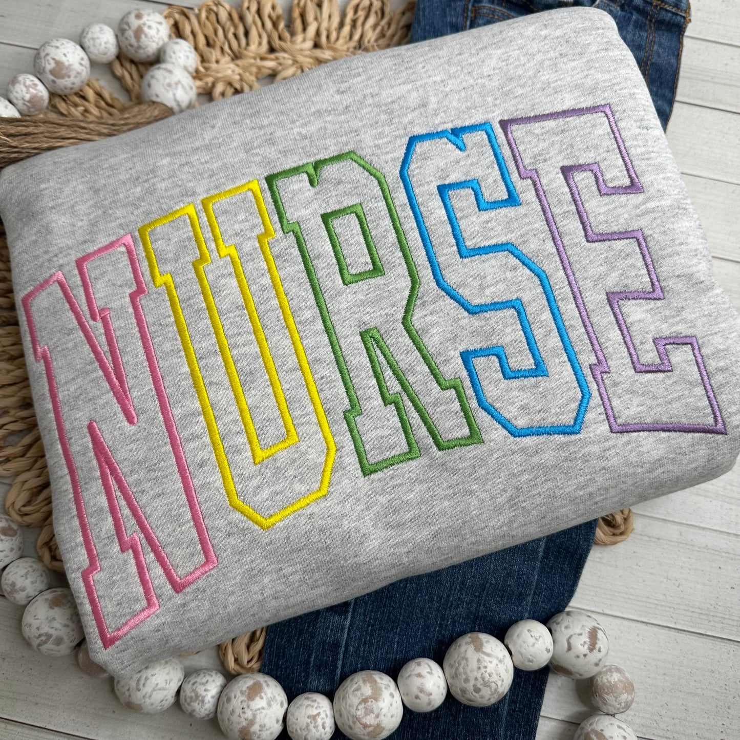 NURSE Embroidered Varsity Crewneck Sweatshirt - Nurse Appreciation