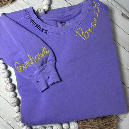 Custom Embroidered Team Mascot Sweatshirt – Hand-Distressed Comfort Colors Sweatshirt 