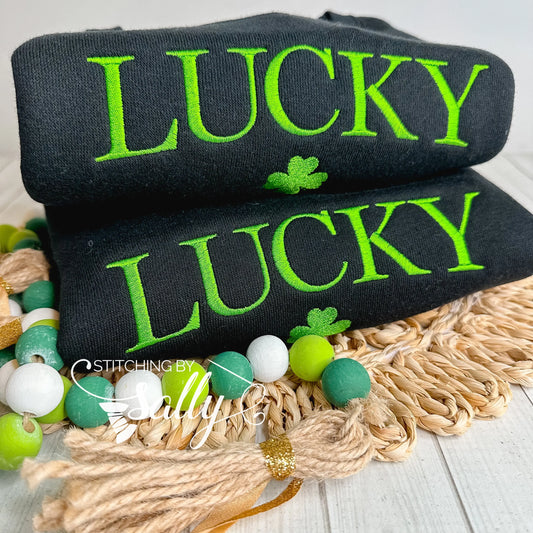 Black Lucky Embroidered Sweatshirt, St. Patrick's Day Shirt for Kids 