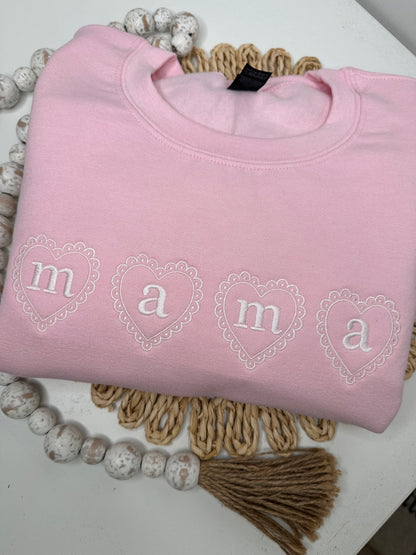 Scallop Heart mama Embroidered Crewneck