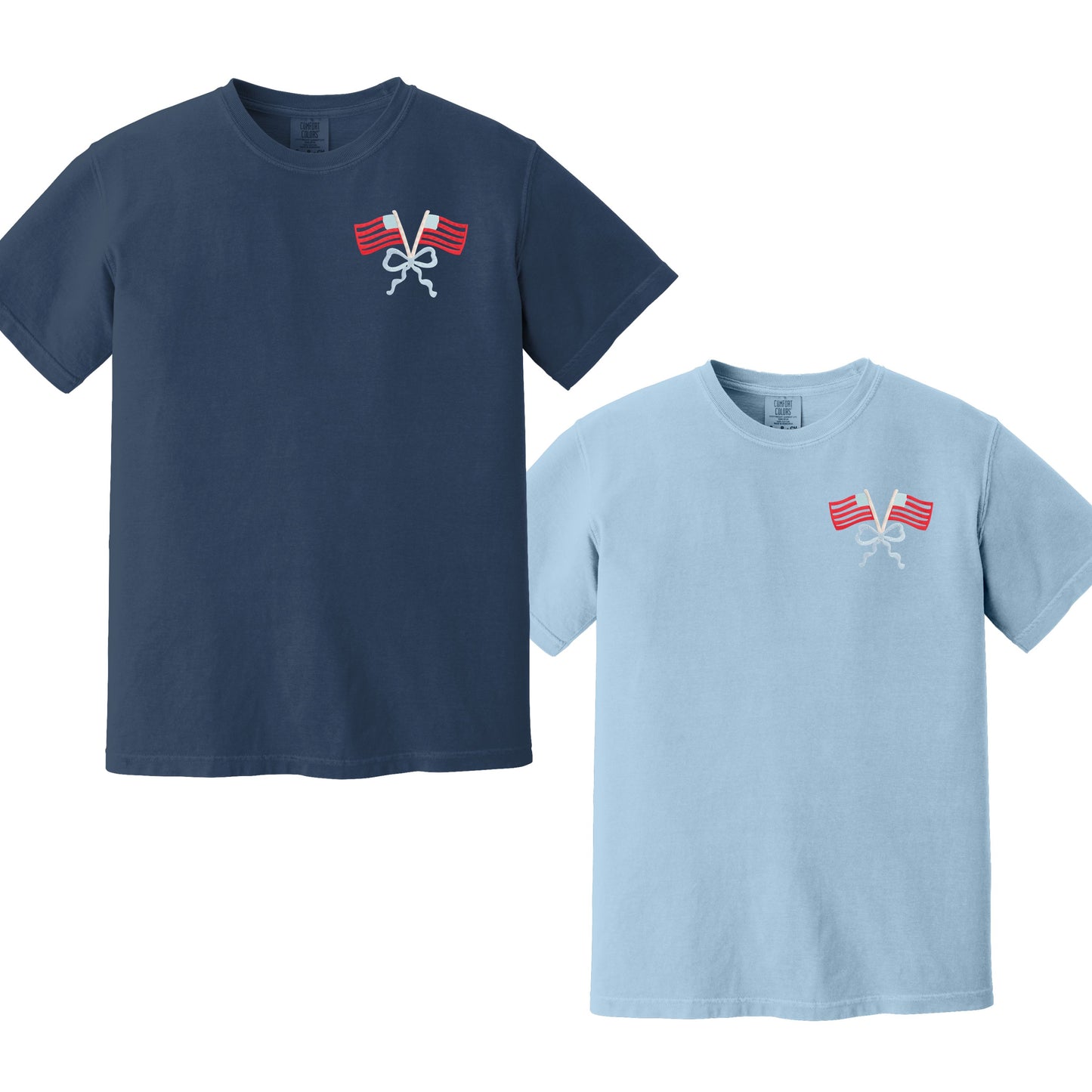 Embroidered Double Flag Bow Comfort Colors Patriotic Tee