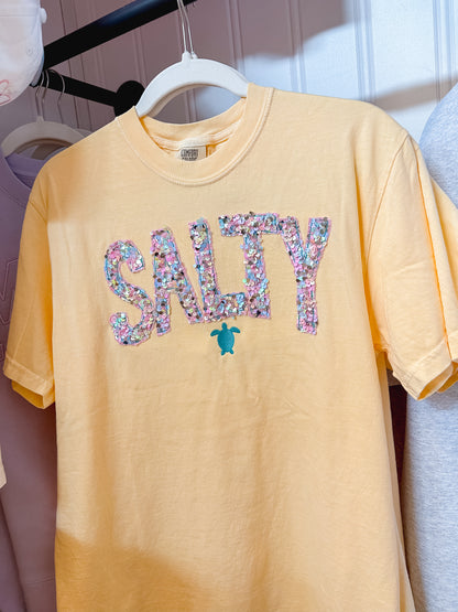 SALTY Sequin Appliqué Tee Shirt | Summer Beach Sequin Shirt