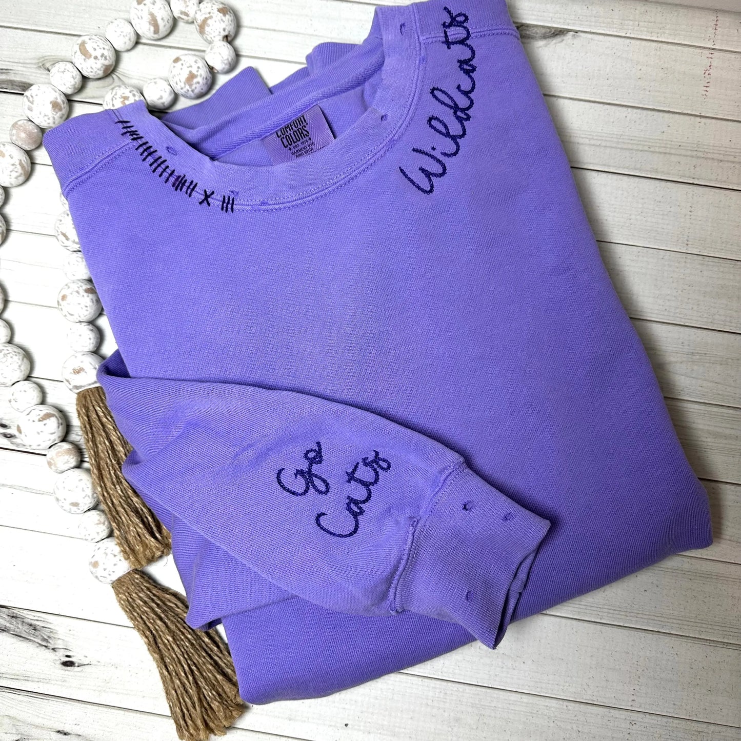 Custom Embroidered Team Mascot Sweatshirt – Hand-Distressed Comfort Colors Sweatshirt 