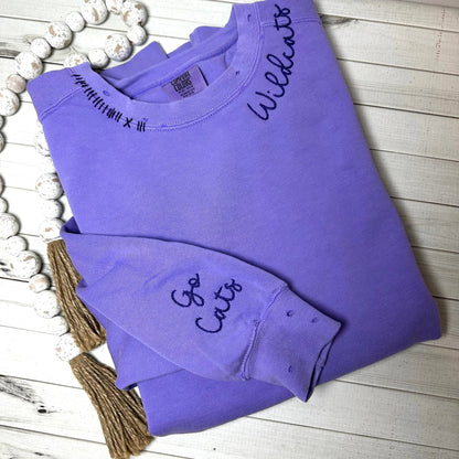 Custom Embroidered Team Mascot Sweatshirt – Hand-Distressed Comfort Colors Sweatshirt 