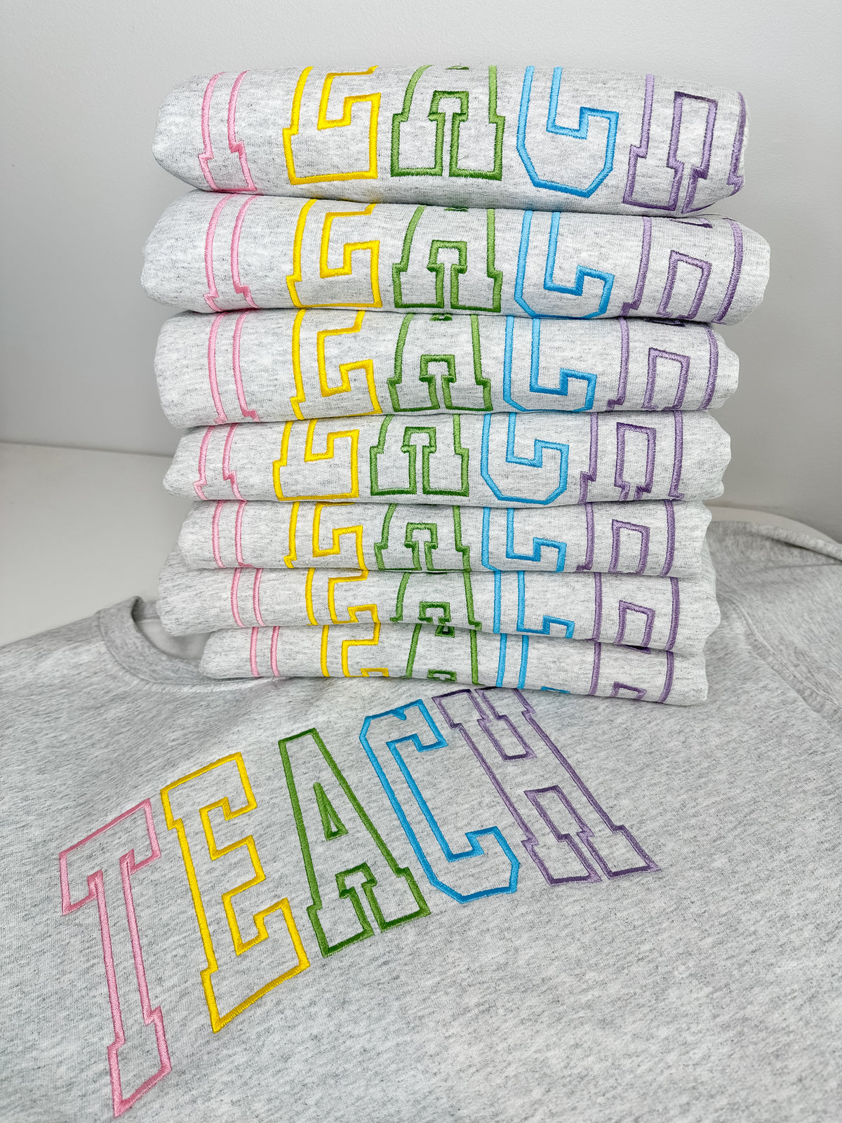 TEACH Embroidered Varsity Crewneck Sweatshirt - Teacher Appreciation