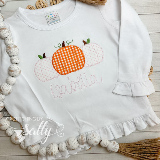 Girls Pumpkin Trio Applique Shirt