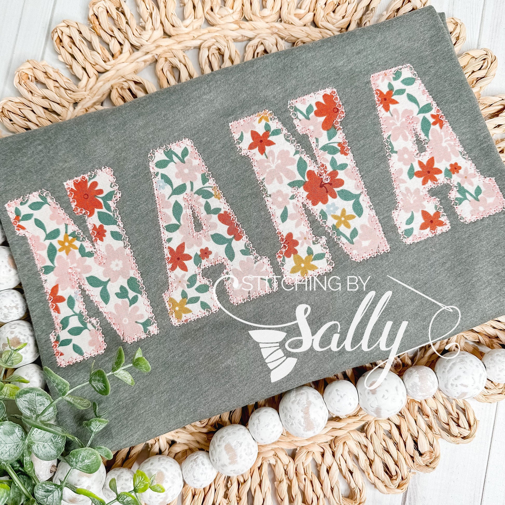 Fall floral NANA appliqué shirt on Comfort Colors tee