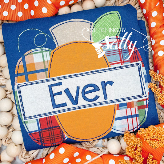 Close-up of colorful pumpkin design with embroidered name