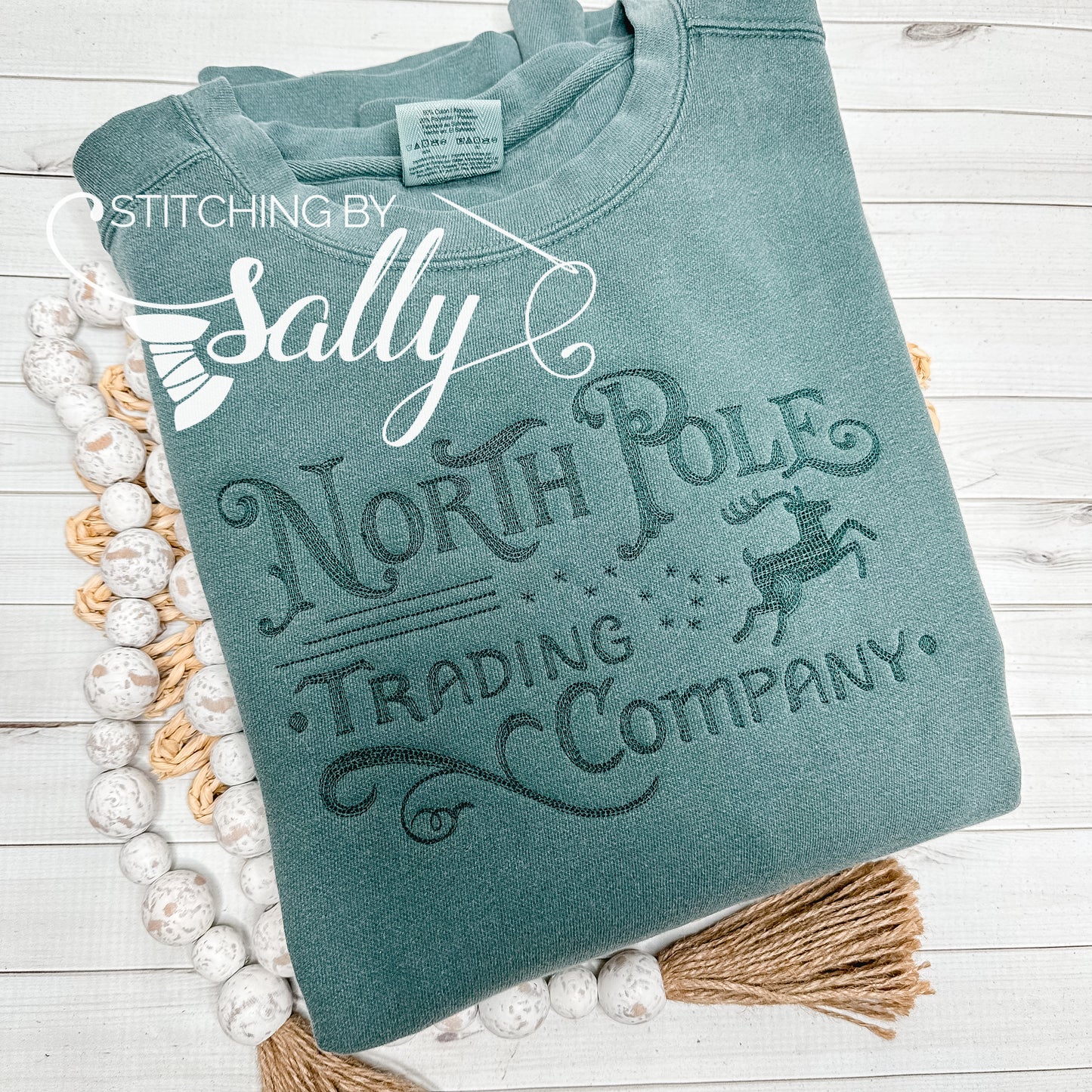 Comfort Colors Blue Spruce Christmas sweatshirt with subtle embroidery