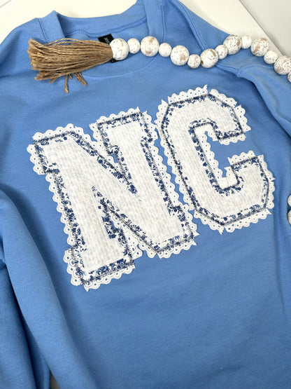 North Carolina Lace Appliqué Sweatshirt – Carolina Blue NC Sweatshirt