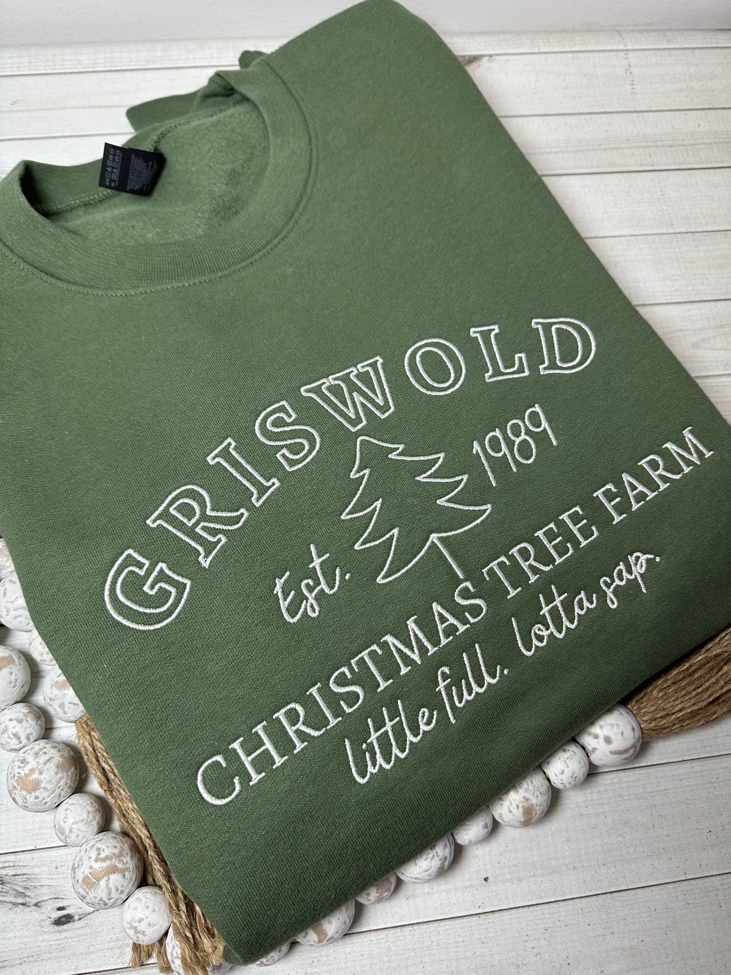 Griswold Christmas Tree Farm embroidered army green sweatshirt