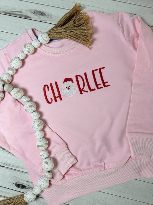 Personalized Santa Embroidered Toddler Sweatshirt – Custom Christmas Name Shirt for Boys or Girls 