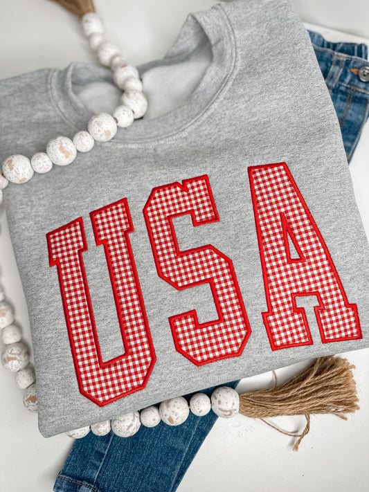 USA Appliqué Sweatshirt | Red Gingham