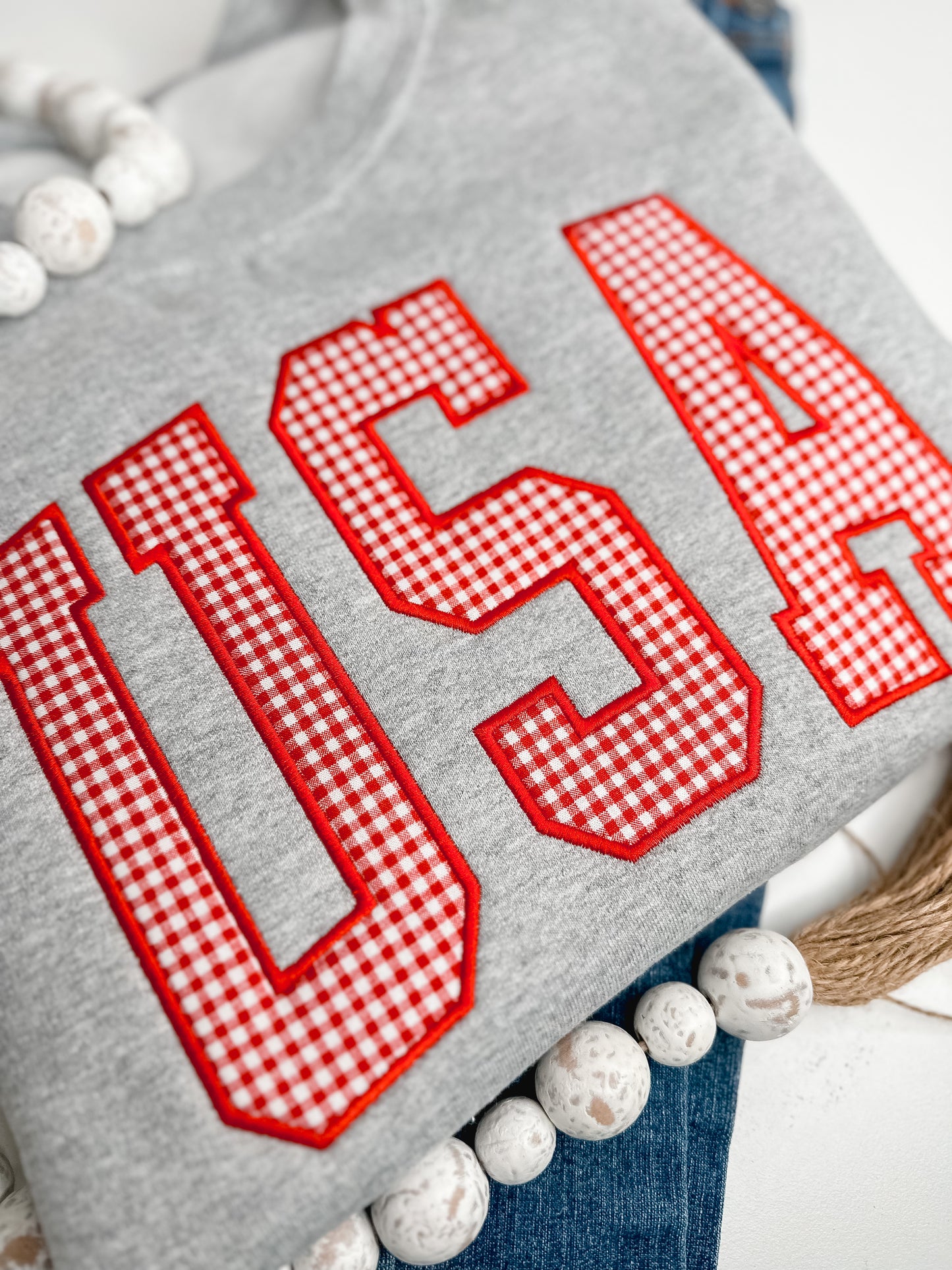 USA Appliqué Sweatshirt | Red Gingham