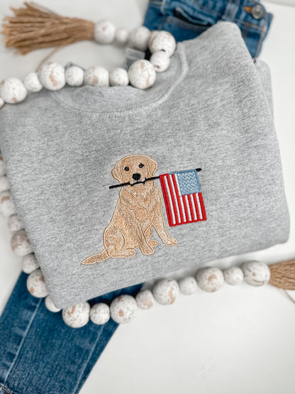 The American Dog Embroidered Sweatshirt | Patriotic Golden Retriever Crewneck
