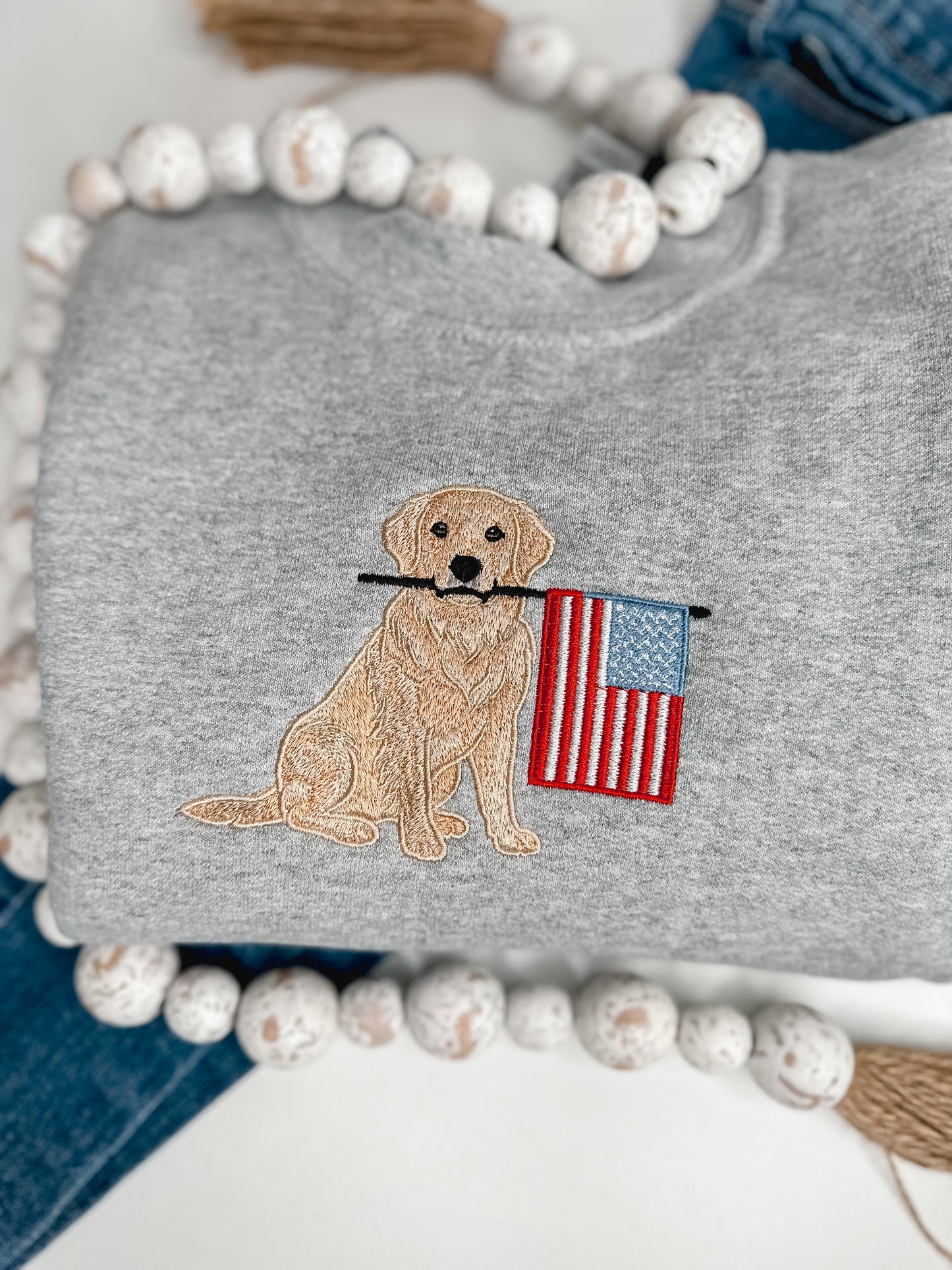 The American Dog Embroidered Sweatshirt | Patriotic Golden Retriever Crewneck