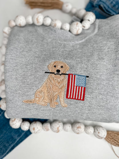 The American Dog Embroidered Sweatshirt | Patriotic Golden Retriever Crewneck