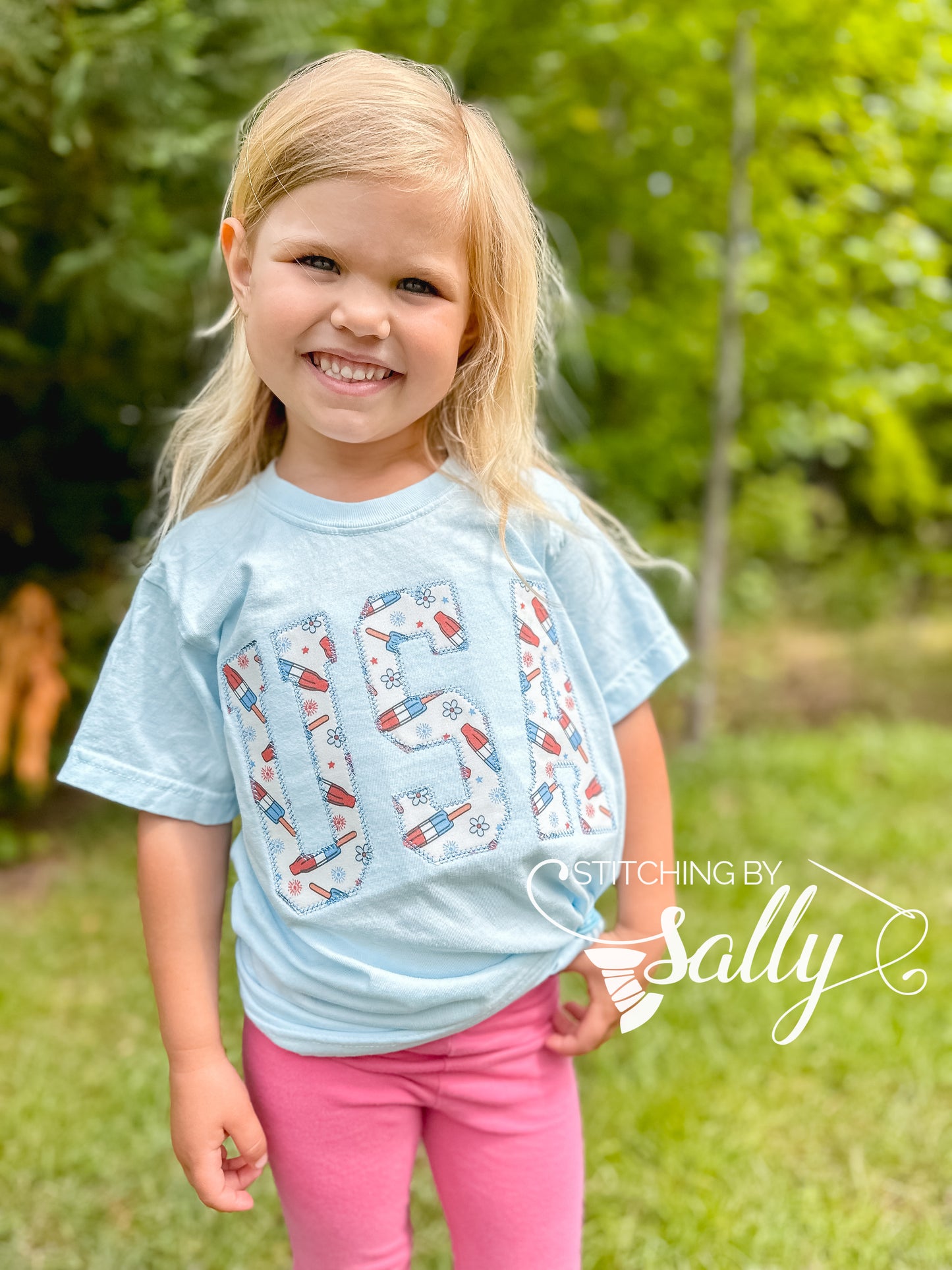 Oversized USA Appliqué Shirt – Youth Girls Patriotic Tee