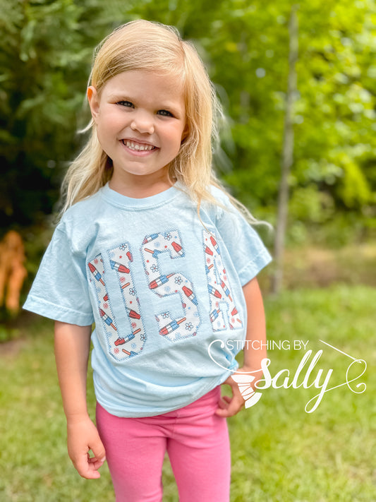 Oversized USA Appliqué Shirt – Youth Girls Patriotic Tee