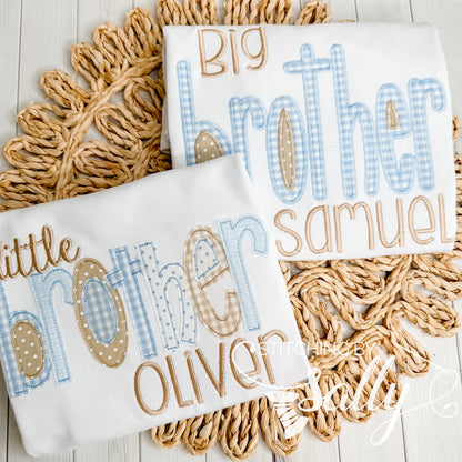 Big Brother Appliqué Bodysuit – Blues & Light Browns | Optional Personalization 