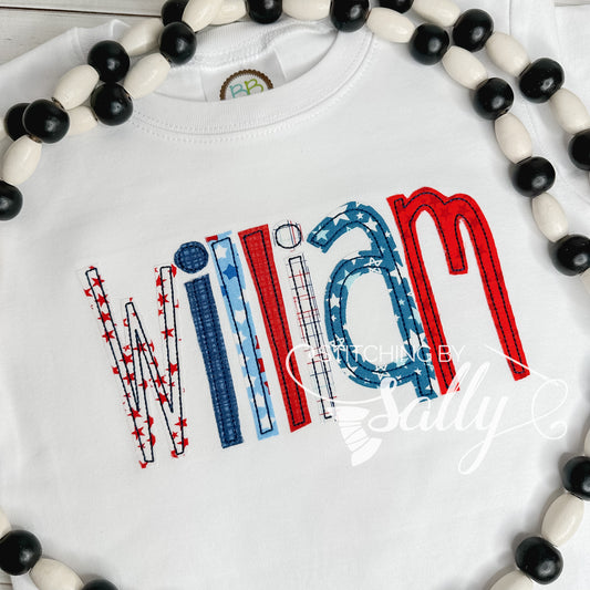 Patriotic Name Appliqué Shirt for Kids – Red, White & Blue – Personalized USA Tee