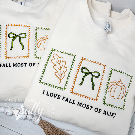 Cream I Love Fall Most of All embroidered sweatshirt in unisex fit