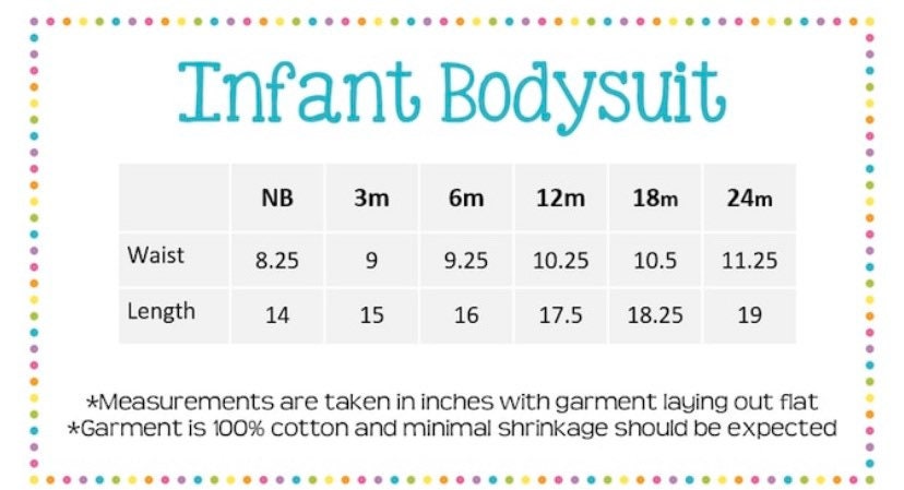 Infant bodysuit size chart