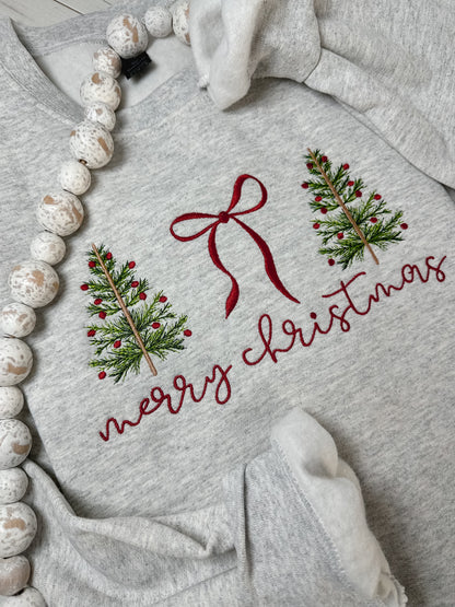 Merry Christmas Embroidered sweatshirt with coquette bow