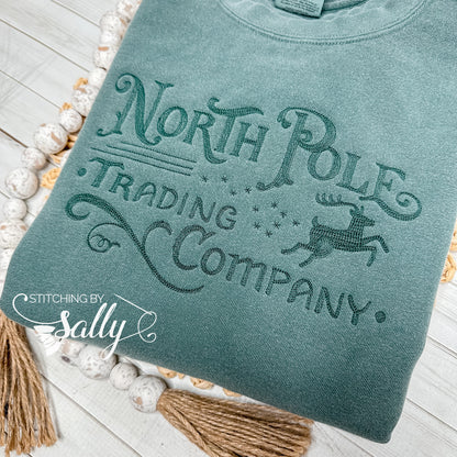 North Pole Trading Co tone on tone embroidered sweatshirt in Blue Spruce