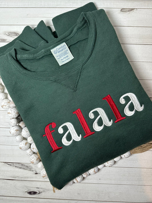 Fa La La embroidered dark green Comfort Wash sweatshirt