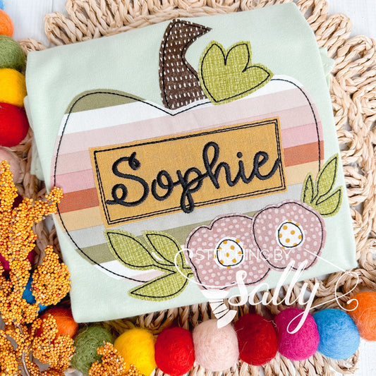 Girls Pumpkin Appliqué Shirt – Mint Ruffle Tee, Personalized Fall Top