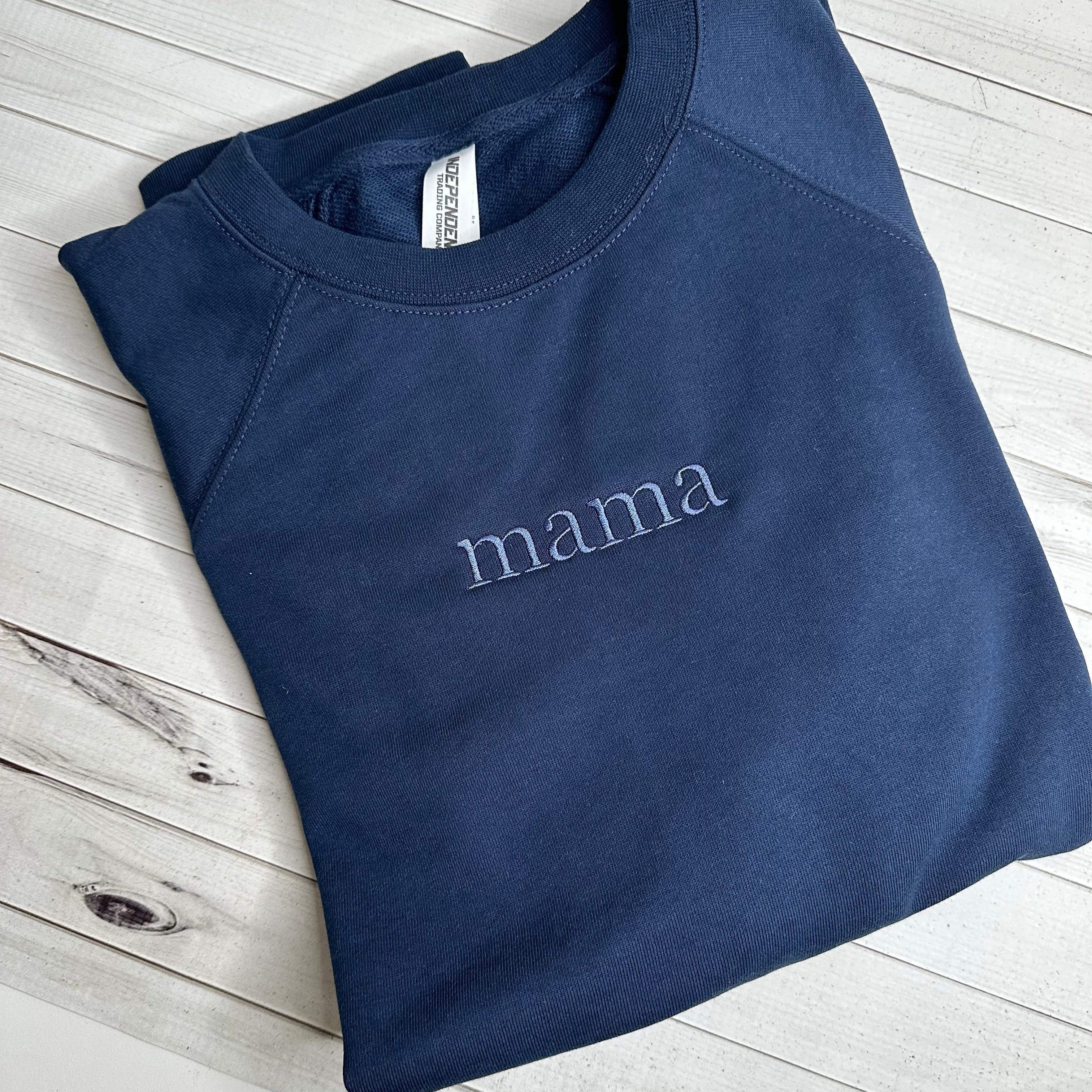 Mama Embroidered Lightweight Terry Crewneck | Navy – Stitching by