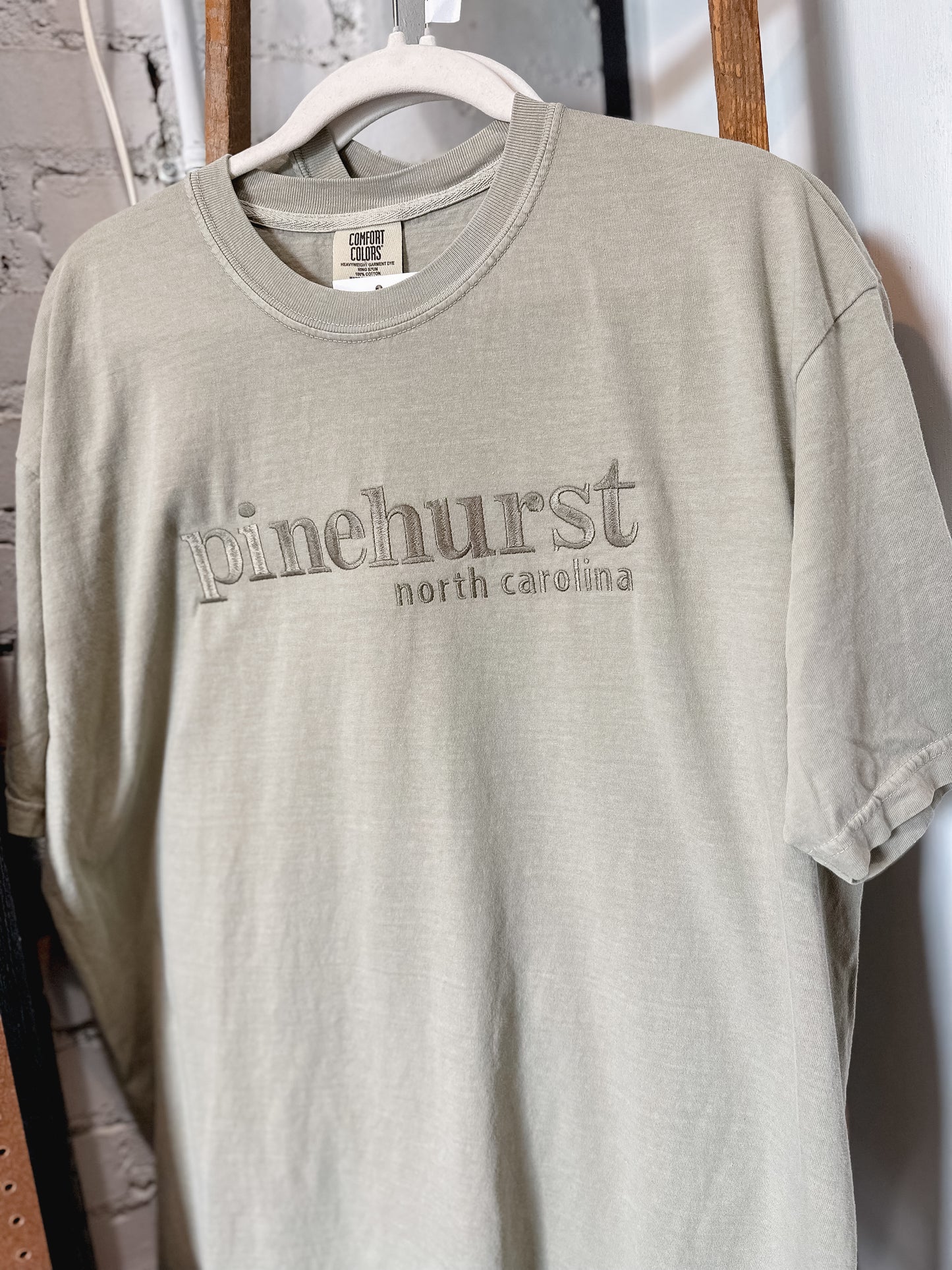 Pinehurst NC Embroidered Comfort Colors T-Shirt | Sandstone Tee