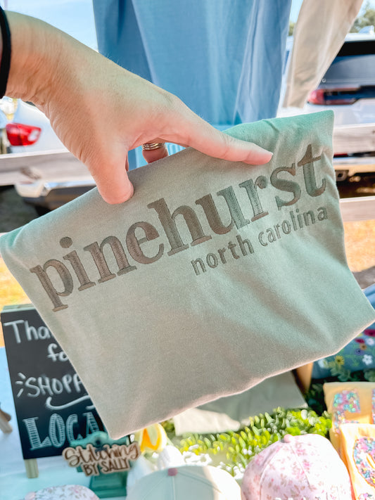 Pinehurst NC Embroidered Comfort Colors T-Shirt | Sandstone Tee